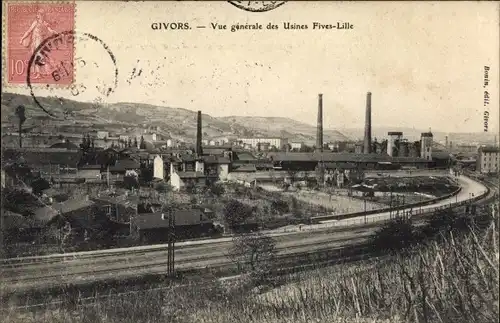 Ak Givors Rhône, Vue generale des Usines Fives Lille