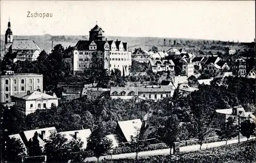 Ak Zschopau im Erzgebirge Sachsen, Totalansicht, Schloss, Kirche