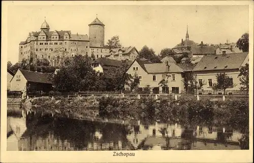 Ak Zschopau im Erzgebirge Sachsen, Partie am Wasser, Schloss