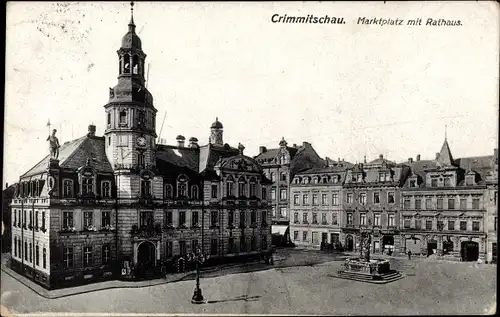 Ak Crimmitschau in Sachsen, Marktplatz mit Rathaus