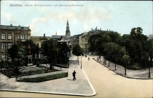 Ak Zwickau in Sachsen, Kaiser Wilhelms Platz mit Bismarckdenkmal