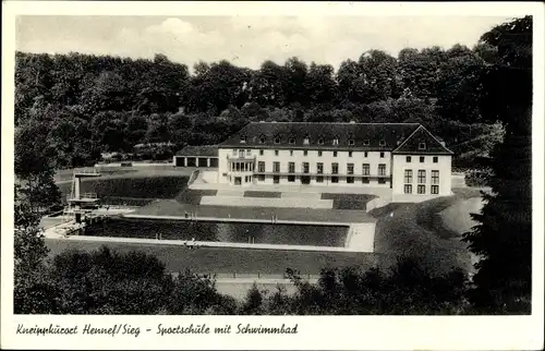 Ak Hennef Sieg, Blick auf Sportschule mit Schwimmbad