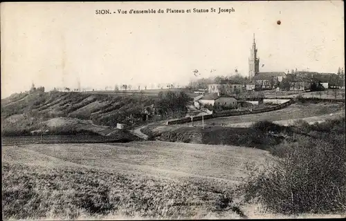 Ak Sion Meurthe et Moselle, Vue d'ensemble du Plateau et Statue Saint Joseph