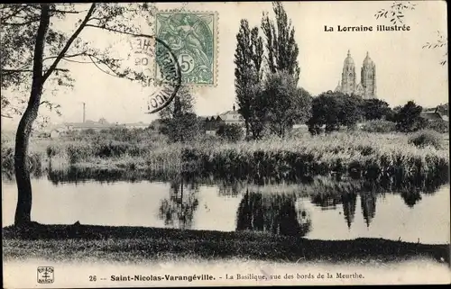 Ak Saint Nicolas Varangeville Meurthe et Moselle, La Basilique, vers des bords de la Meurthe