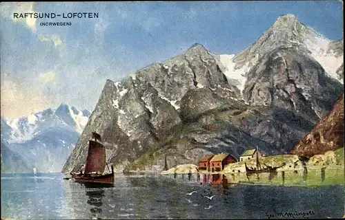 Künstler Ak Meinzolt, Norwegen, Raftsund Lofoten, Wasserstraße, Segelboot