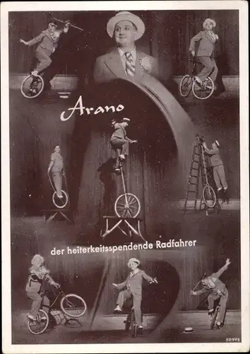 Ak Arano, der heiterkeitsspendende Radfahrer, Böttgerstraße 24, Artist, Dresden Neustadt