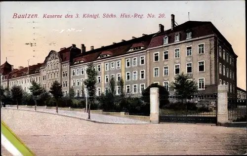 Ak Bautzen in der Oberlausitz, Kaserne des 3. Kgl. Sächs. Husaren Regiments No. 20