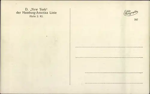 Ak Dampfschiff New York, Halle 2. Klasse, Innenansicht, HAPAG