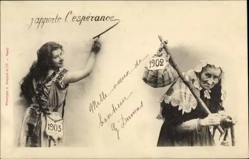 Ak Glückwunsch Neujahr, Alte und junge Frau, Jahreszahl 1903