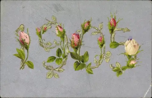 Ak Glückwunsch Neujahr 1905, Jahreszahl aus Blumen, Rosen