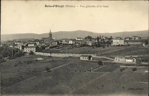 Ak Le Bois d'Oingt Rhône, Vue generale et la Gare