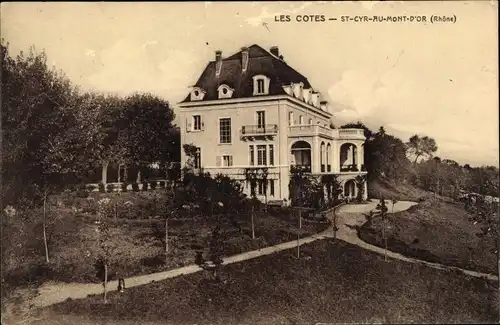 Ak Saint Cyr au Mont d'Or Rhône, Les Cotes, Ortspartie mit Villa