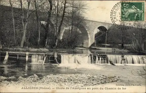 Ak Allières Rhône, Chute de l'Azergues au pont du Chemin de fer