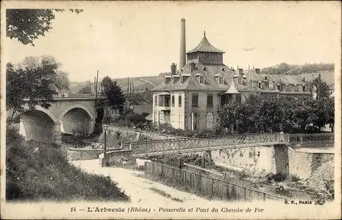 Ak L'Arbresle Rhône, Passerelle et Pont du Chemin de Fer