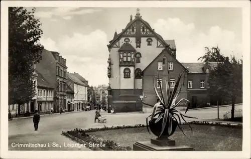 Ak Crimmitschau in Sachsen, Leipziger Straße, Kinderwagen, Gebäude