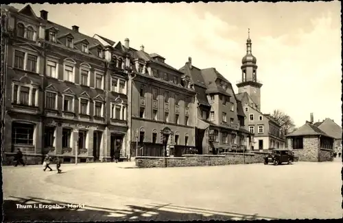 Ak Thum im Erzgebirge Sachsen, Blick auf den Marktplatz