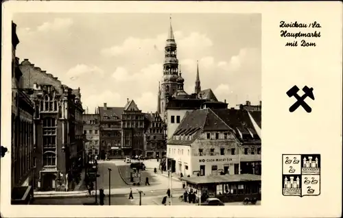 Wappen Ak Zwickau Sachsen, Blick zum Hauptmarkt mit Dom