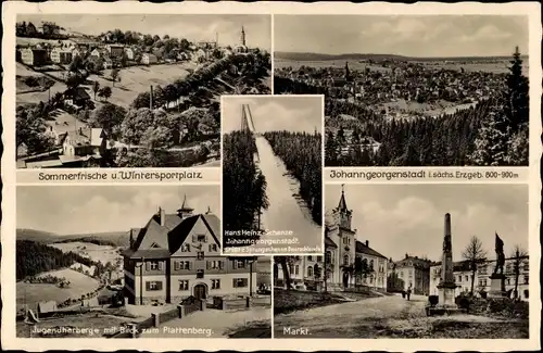 Ak Johanngeorgenstadt Erzgebirge, Hans Heinz Schanze, Markt, Jugendherberge