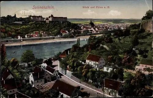 Ak Posta Pirna in Sachsen, Blick auf Pirna und Schloß Sonnenstein