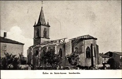 Ak Saint Agnan Meurthe et Moselle, Eglise bombardee