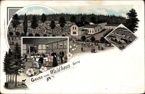 Litho Gera in Thüringen, Blick auf das Waldhaus, Saal