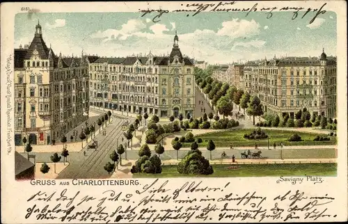 Litho Berlin Charlottenburg, Blick über den Savigny Platz