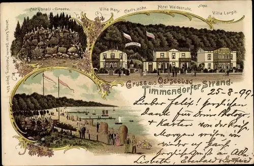 Litho Ostseebad Timmendorfer Strand, Hotel Waldesruhe, Villa Mary, Carl's Höhe, Strandpartie