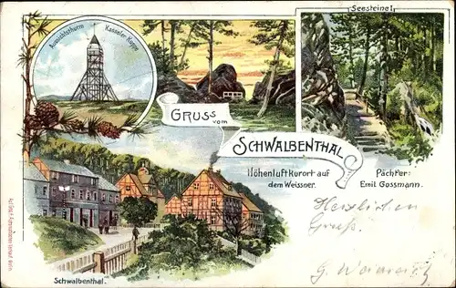 Litho Meißner in Hessen, Hoher Meißner, Aussichtsturm Kasseler Kuppe, Schwalbenthal, Seesteine