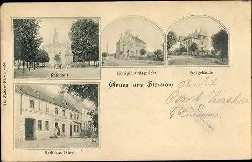 Ak Storkow in der Mark, Post, Amtsgericht, Rathaus, Hotel