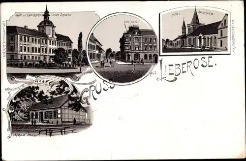 Litho Lieberose in Brandenburg, Stadtkirche, Schloss, Forsthaus, Hotel
