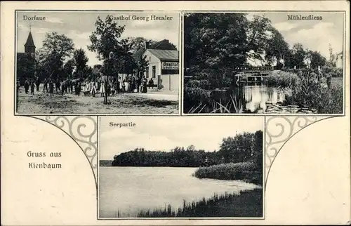 Ak Kienbaum Grünheide in der Mark, Dorfaue, Gasthof Georg Heusler, Mühlenfließ, Seepartie