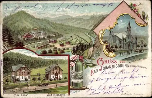 Litho Jánské Koupele Bad Johannisbrunn Staré Těchanovice Alt Zechsdorf, Kirche, Villa Rosa Elisabeth