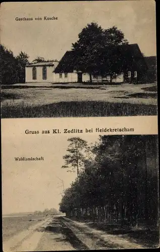 Ak Siedlec Klein Zedlitz Kr.Trzebnica Trebnitz Schlesien, Gasthaus Kosche, Heidekretscham, Waldweg