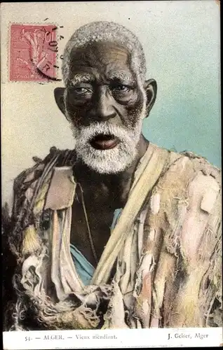 Ak Algerien, Vieux mendiant, Alter Bettler, Portrait, Geiser