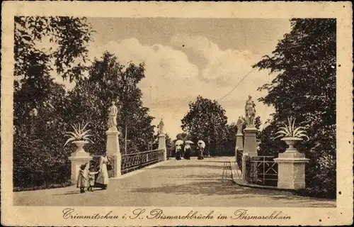 Ak Crimmitschau in Sachsen, Bismarckbrücke im Bismarckhain