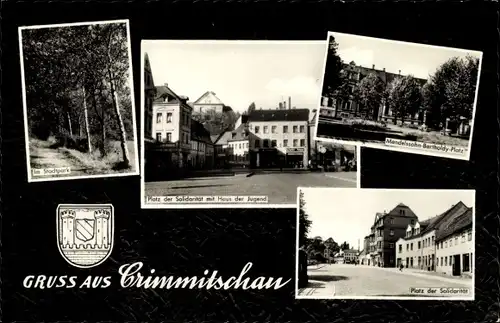 Wappen Ak Crimmitschau in Sachsen, Platz der Solidarität, Stadtpartk, Haus der Jugend