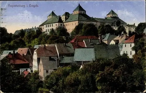 Ak Augustusburg im Erzgebirge, Ansicht der Burg, Häuser