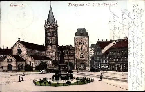Ak Eisenach in Thüringen, Karlsplatz mit Luther-Denkmal, Nikolaikirche