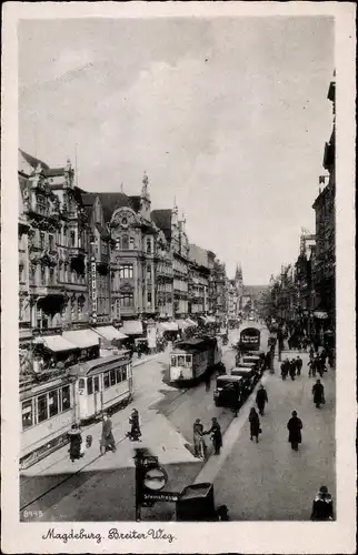 Ak Magdeburg an der Elbe, Breiter Weg, Straßenbahn-Linien Nr. 1 und 2