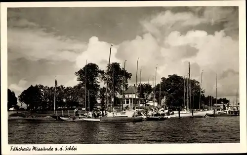 Ak Missunde Kosel Schleswig Holstein, Segelboote, Missunder Fährhaus