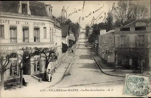 Ak Villiers sur Marne Val de Marne, La Rue de la Station