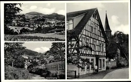 Ak Schlierbach Lindenfels im Odenwald, Gasthaus, Spaziergang, Totalansicht