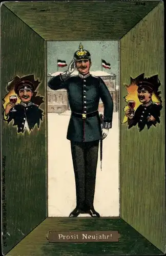 Ak Glückwunsch Neujahr, Salutierender Soldat in Uniform