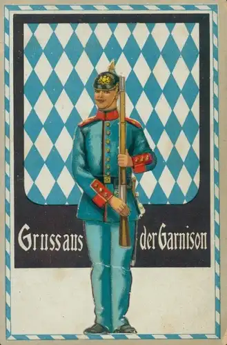 Künstler Ak Gruß aus der Garnison, Soldat in Uniform, Bayern