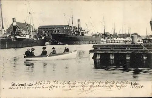 Ak Ustka Stolpmünde Pommern, Hafen, Dampfer