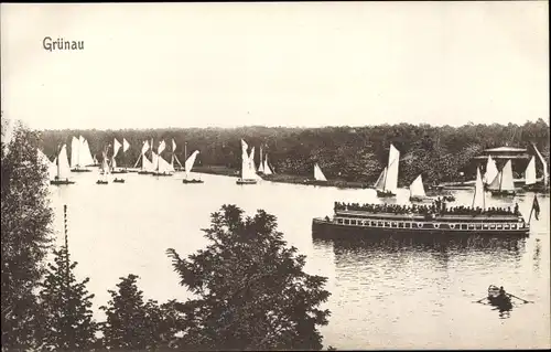 Ak Berlin Köpenick Grünau, Segelboote und Salondampfer