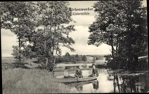 Ak Birkenwerder in Brandenburg, Partie an der Untermühle, Ruderboot