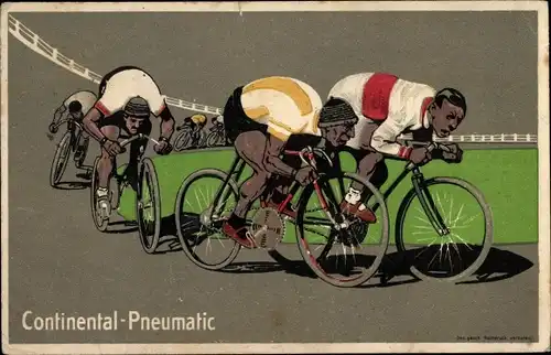 Künstler Ak Reklame, Continental Pneumatic, Radrennen