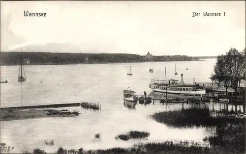 Ak Berlin Zehlendorf Wannsee, Blick über den See, Anlegestelle