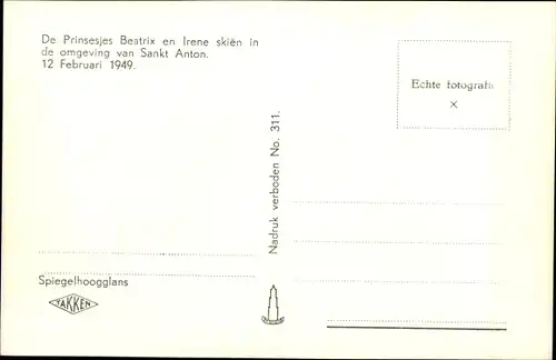 Ak St. Anton am Arlberg in Tirol, Prinzessinnen Beatrix und Irene der Niederlande auf Skiern